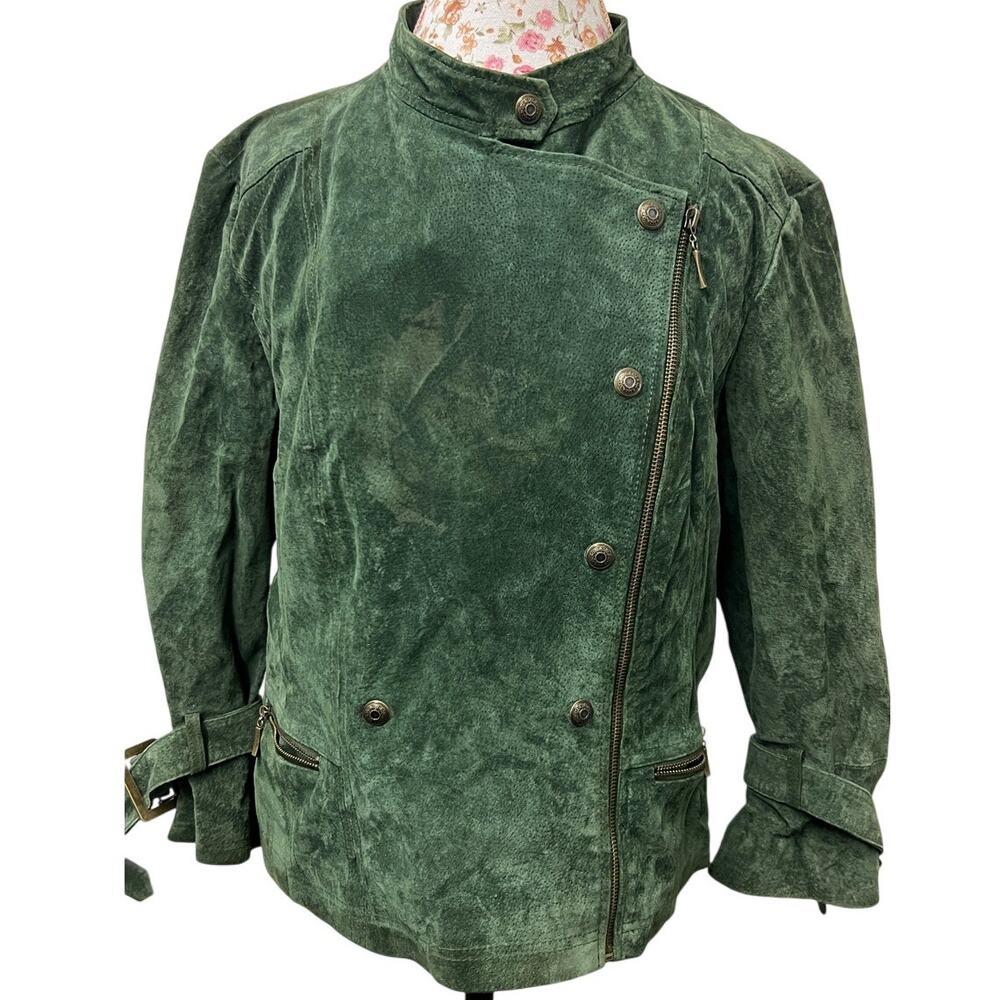 💚 L.A.L. Live A Little XL Green Suede Moto Jacket – Asymmetrical Leather Coat